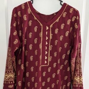 Pakistani Designer Maroon and Gold Paisley Dress